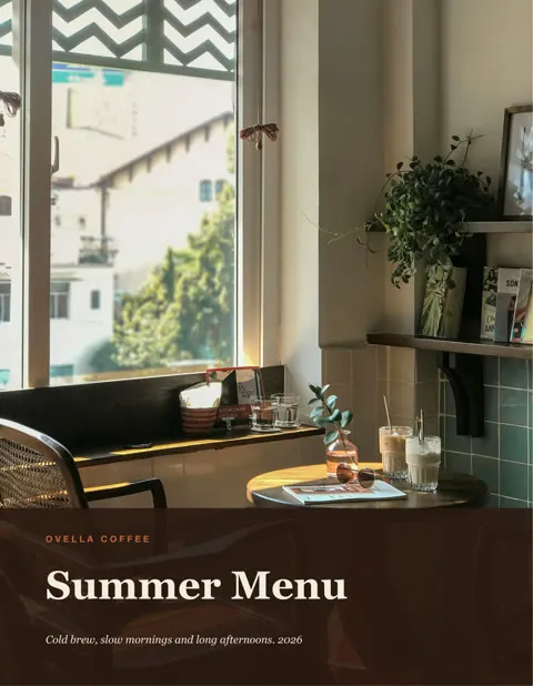 InDesign file Ovella Summer Menu Brochure.indd previewed in ProofNow