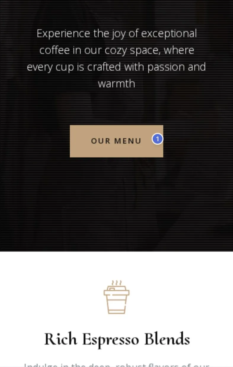 Mobile screenshot of the Zenbrew homepage in ProofNow with a comment pinned to the Our menu button