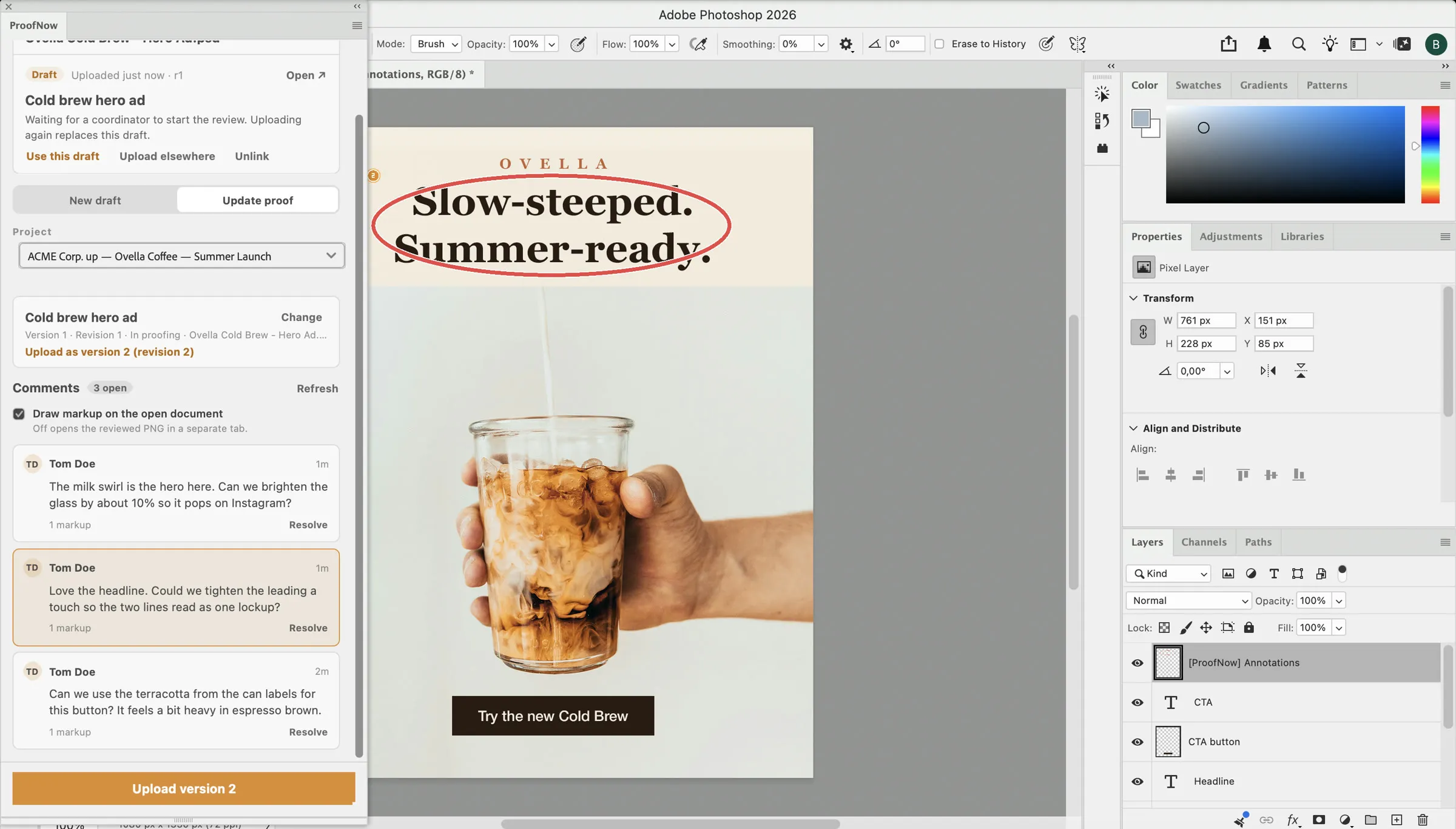 ProofNow review panel in Adobe Photoshop