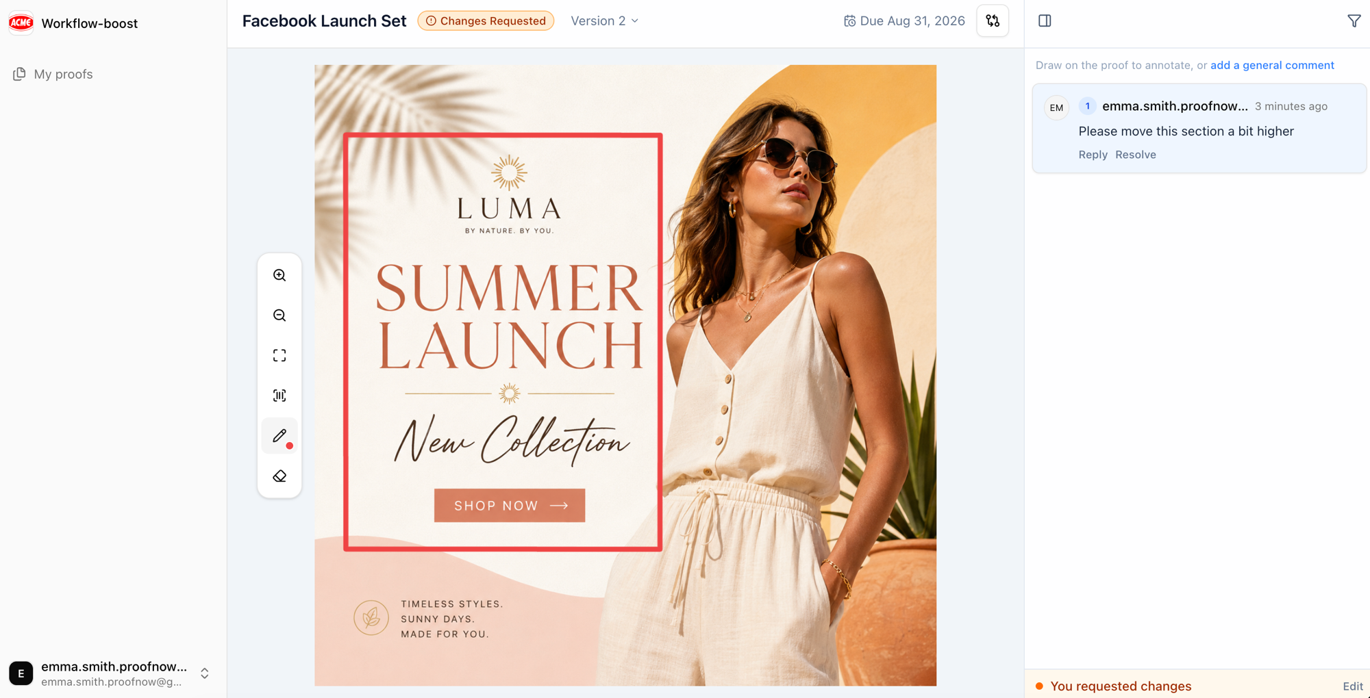Reviewer annotating a design in ProofNow